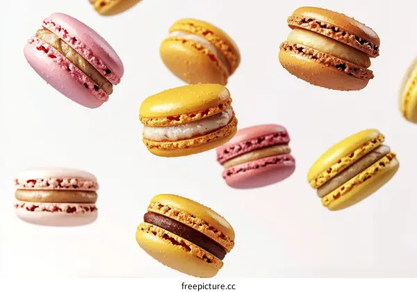 Colorful Macarons in Mid-Air Display