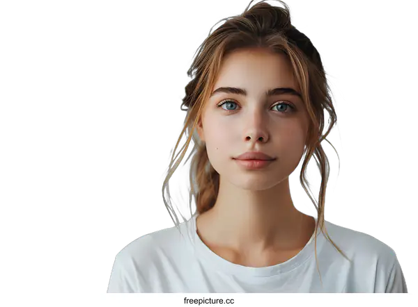 [Transparent Background PNG]portrait of a beautiful young woman with blue eyes and freckles