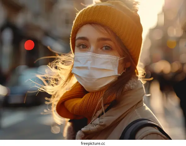 Portrait of a young woman wearing a medical mask during the COVID-19 pandemic