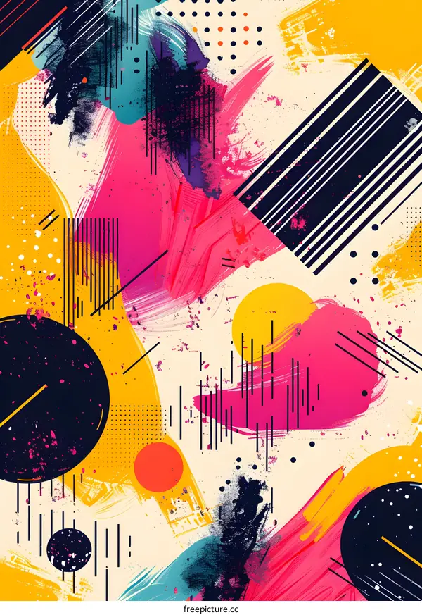 Colorful abstract painting with geometric shapes