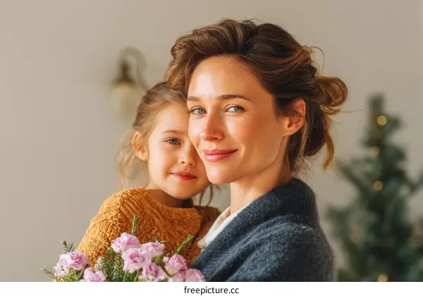 Mother and Daughter Embrace Affectionately