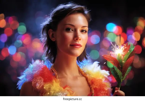 A Woman Holding Sparkler in Festive Night
