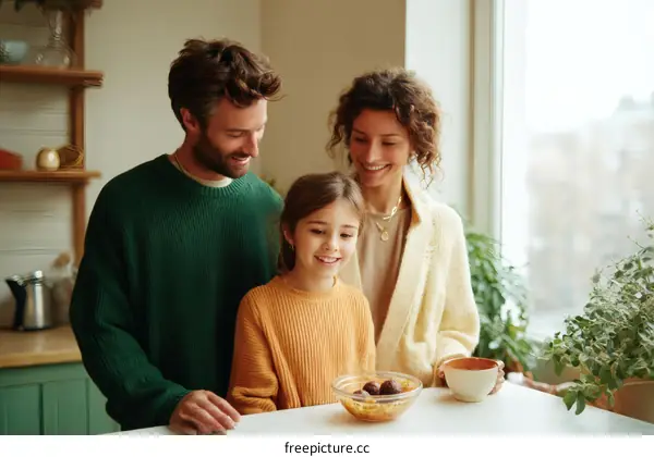 Happy Family Enjoying Breakfast Together in Kitchen