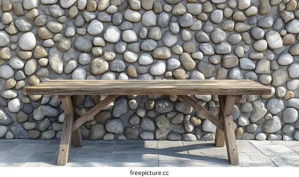 Rustic Wooden Table Against a Stone Wall