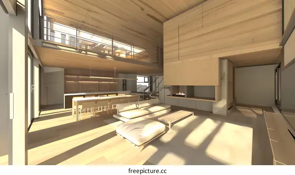 Modern Minimalist Interior Design with Wood Paneling and Fireplace