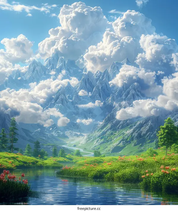 Majestic Mountain Scenery with Crystal-Clear River