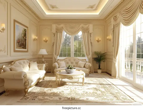 Cream & Gold Luxury Living Room Interior Design