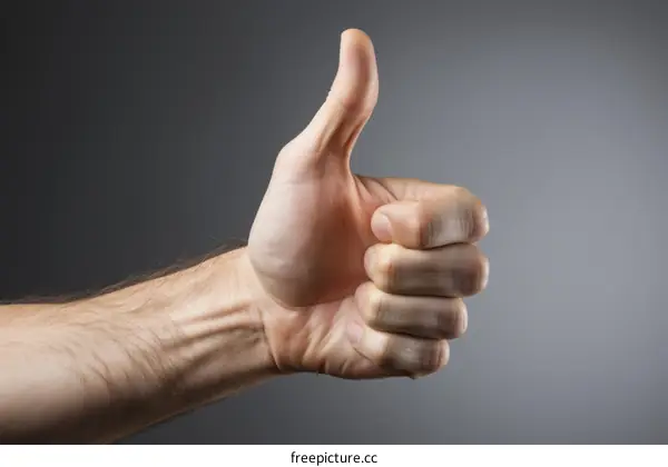 Thumbs up hand sign of a caucasian person