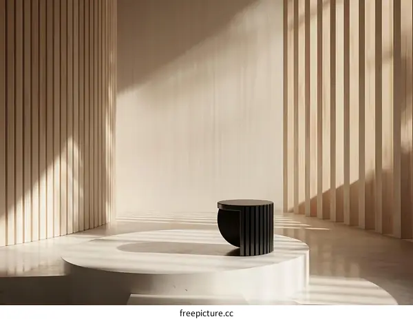 Modern Minimalist Interior Design with Wooden Walls and a Black Round Table