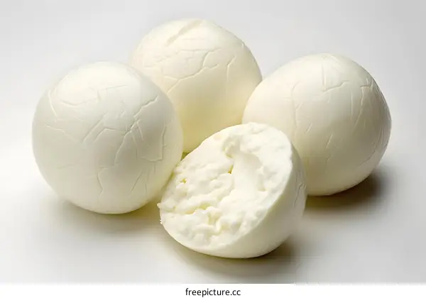 Fresh White Burrata Cheese Balls on White Background