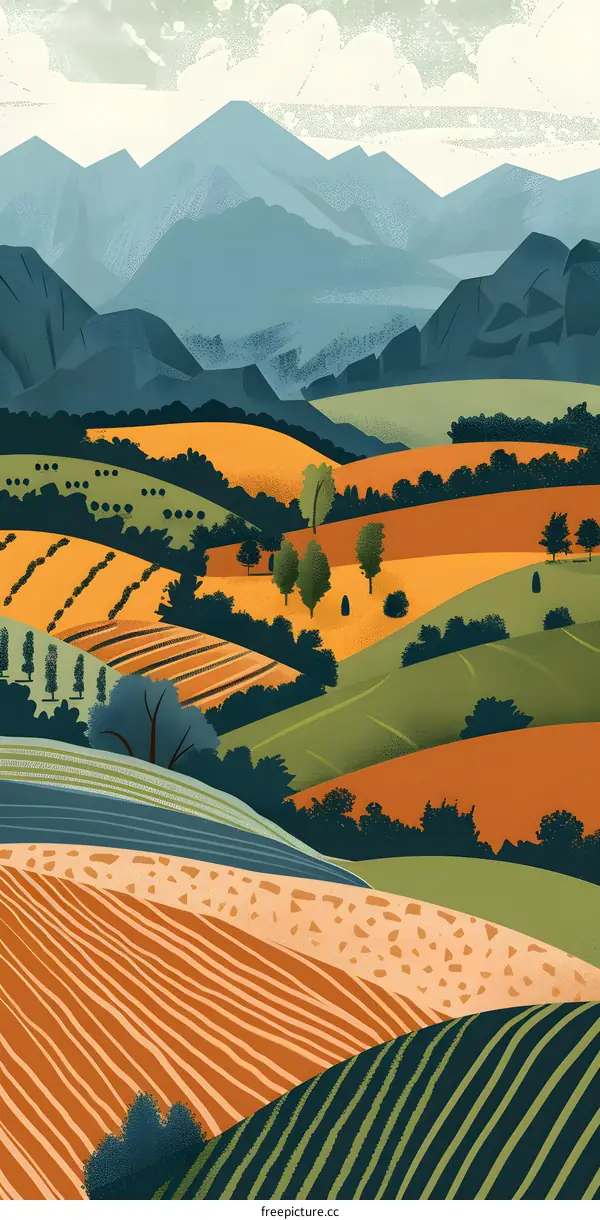 Abstract Landscape with Rolling Hills and Mountains