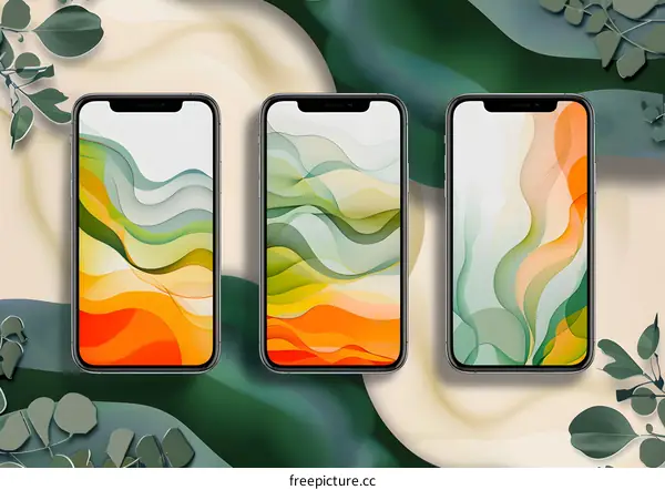 Abstract Phone Wallpaper With Green And Orange Waves