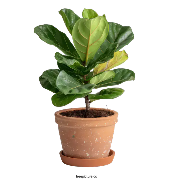 [Transparent Background PNG]A potted Fiddle Leaf Fig plant isolated on a transparent background