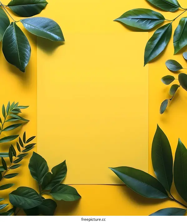 Green Leaves on Yellow Background