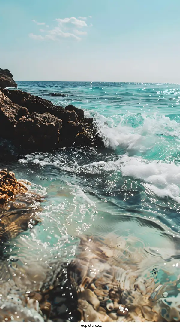 Closeup Of Sea Water Crashing On Rocks