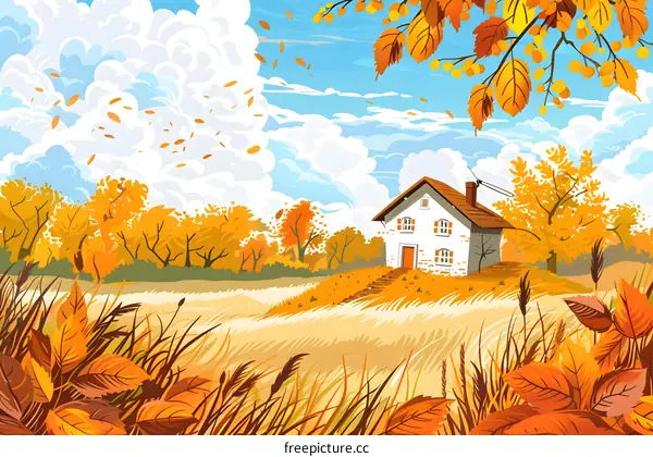Autumn House in the Field