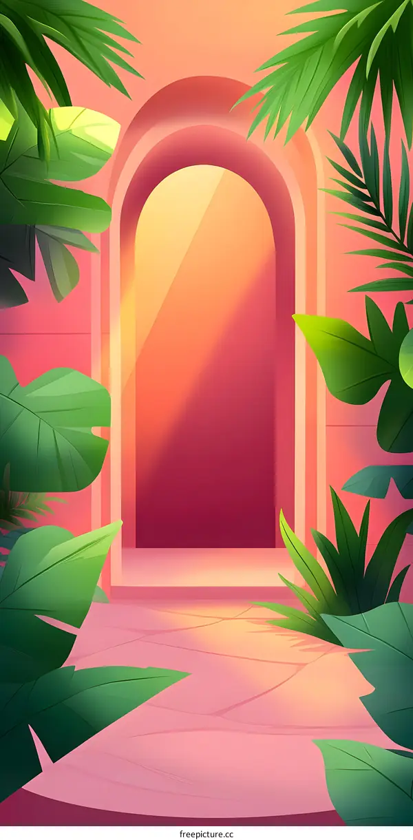 Tropical Plants and Archway Background Illustration
