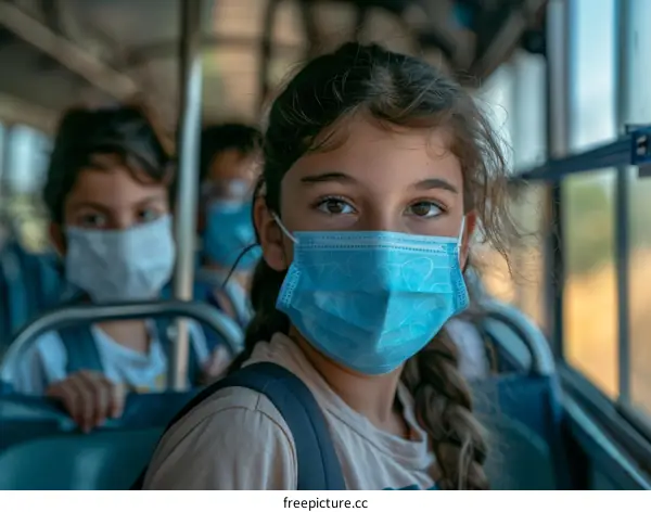 Girl wearing a mask on a bus