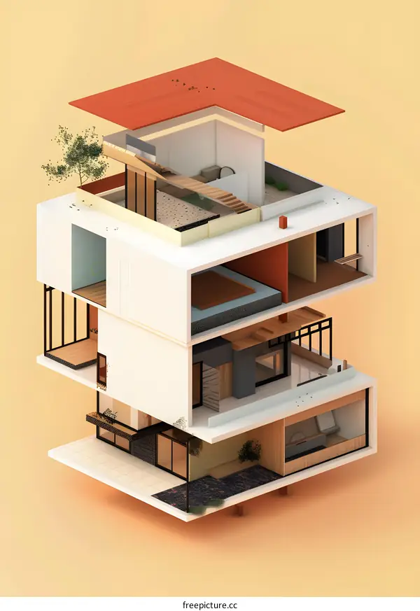 Modern House Interior Design 3D Model Illustration