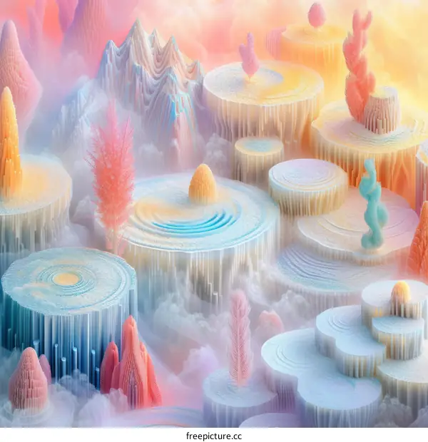 Whimsical pastel landscape painting of a coral reef