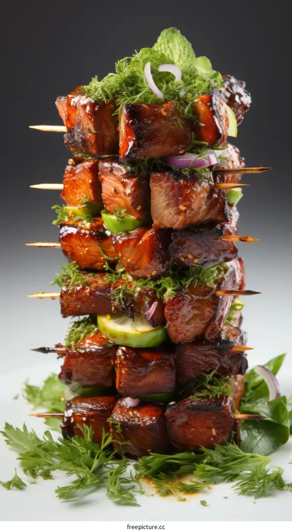 Savory Skewers with Marinated Meats and Fresh Veggies