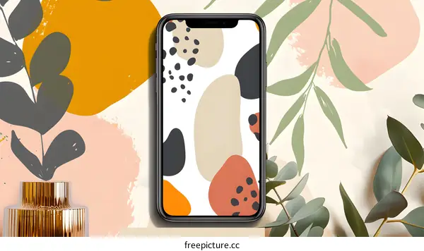 Abstract Phone Screen with  Leaves and  Painted Background