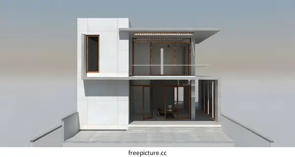 Modern Minimalist Two Storey House with Balconies and Concrete Exterior