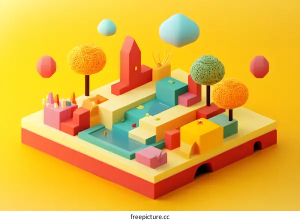 Colorful Abstract 3D Isometric City Landscape Illustration