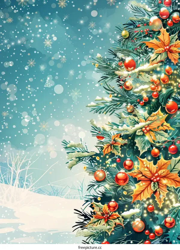 Christmas tree with red and gold ornaments