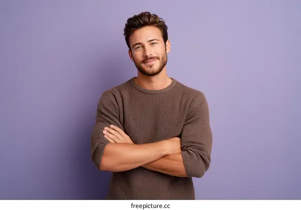 Confident Man Posing Against a Purple Background