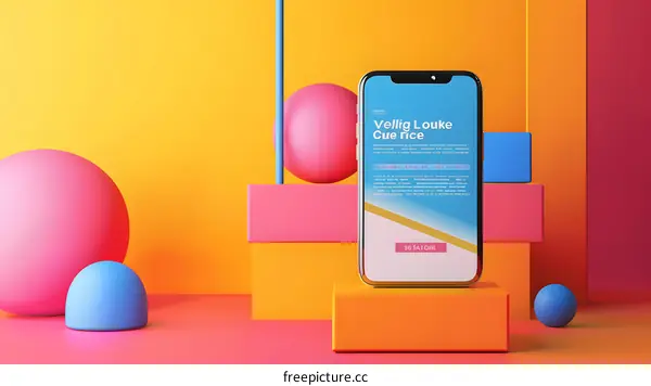 Mobile Phone Mockup On Colored Background