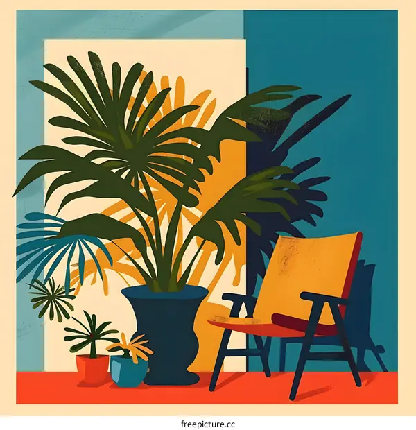 Palm Tree and Chair in Minimalist Interior Design