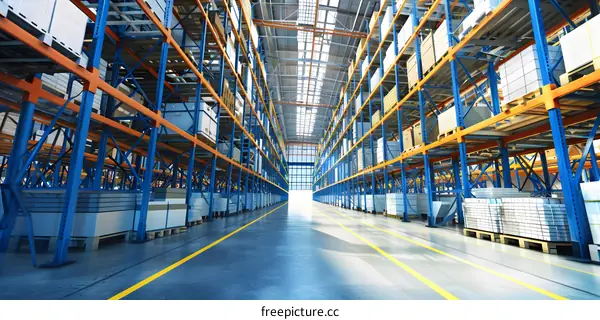 Industrial Warehouse with High Shelving and Pallet Racking