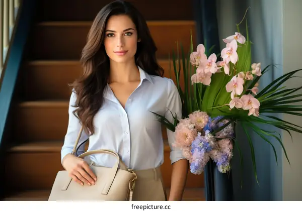 Elegant business woman with flowers