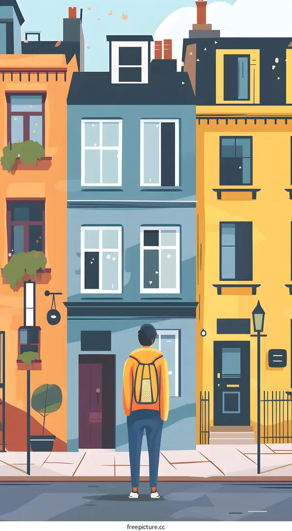 Man Standing In Front of Colorful Buildings