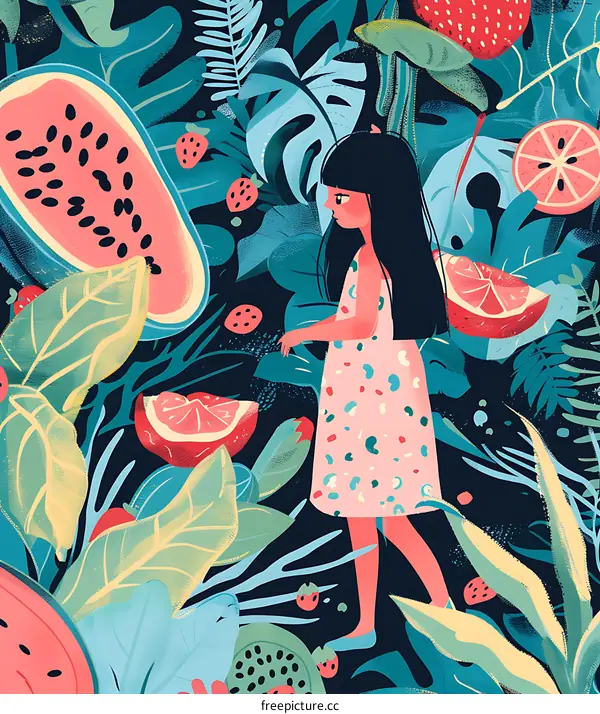 Girl Walking Through a Tropical Jungle