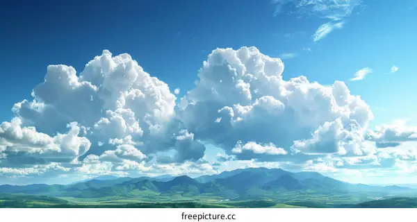 Vast Sky with Cumulus Clouds and Mountains