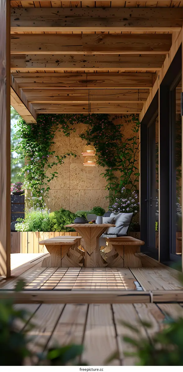 Wooden Deck Patio With Garden Wall