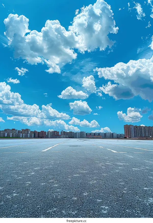 Empty Parking Lot in a Sunny Urban City