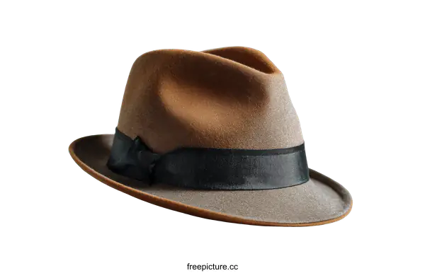 [Transparent Background PNG]Classic Brown Fedora Hat with Black Ribbon