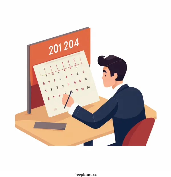 Businessman Making Notes on Desk Calendar