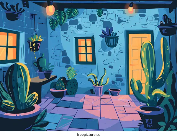 Cactus Plants in a Courtyard