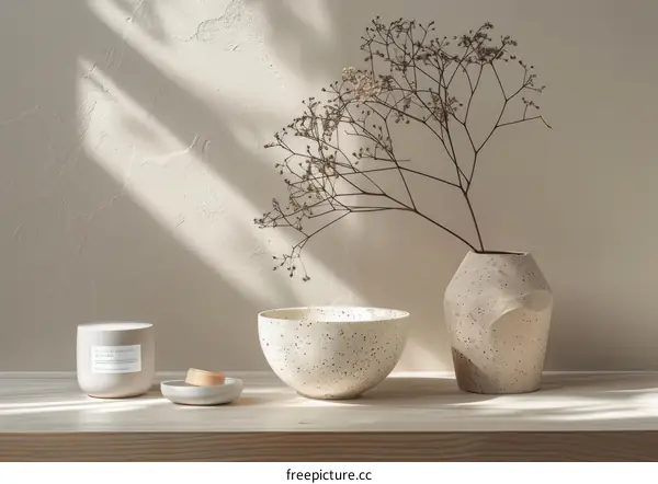 Minimalist Still Life with Bowl, Vase, and Plant