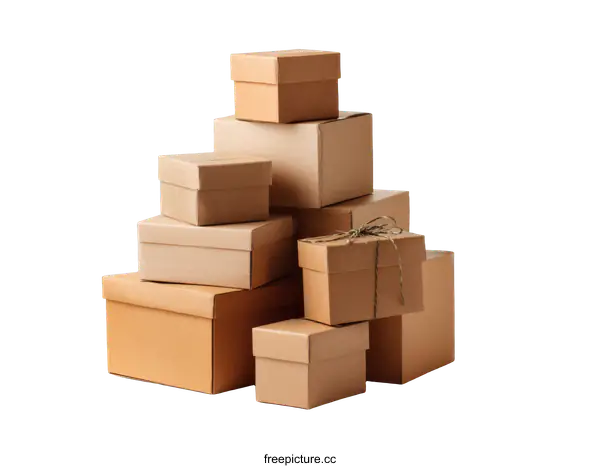 [Transparent Background PNG]Stacked Cardboard Boxes on White Background