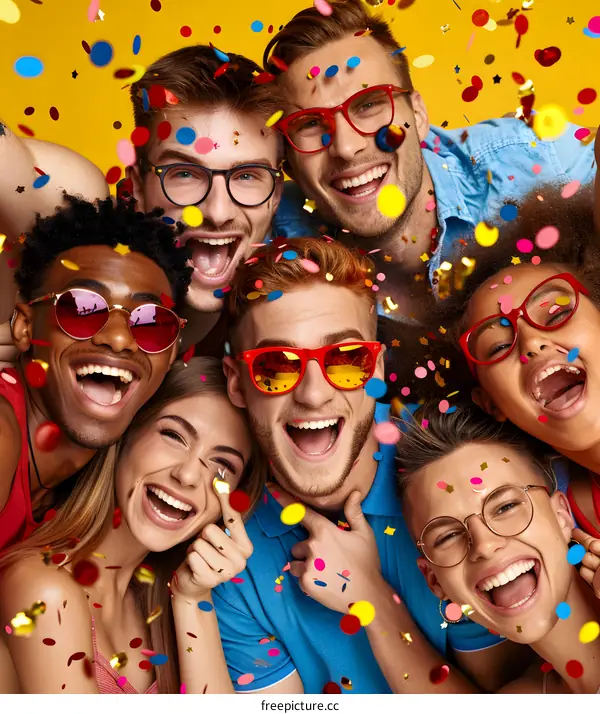Happy Friends Celebrating with Confetti