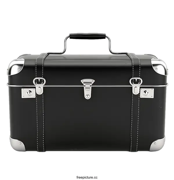 [Transparent Background PNG]Vintage Black Suitcase with Silver Accents