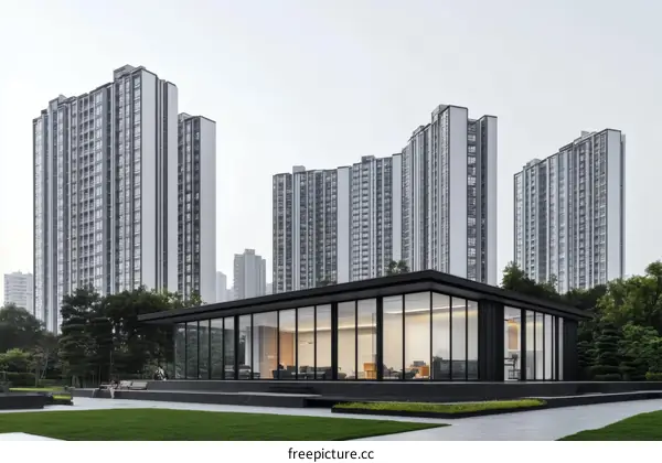 Modern Architecture in Urban Park Setting with Residential Buildings