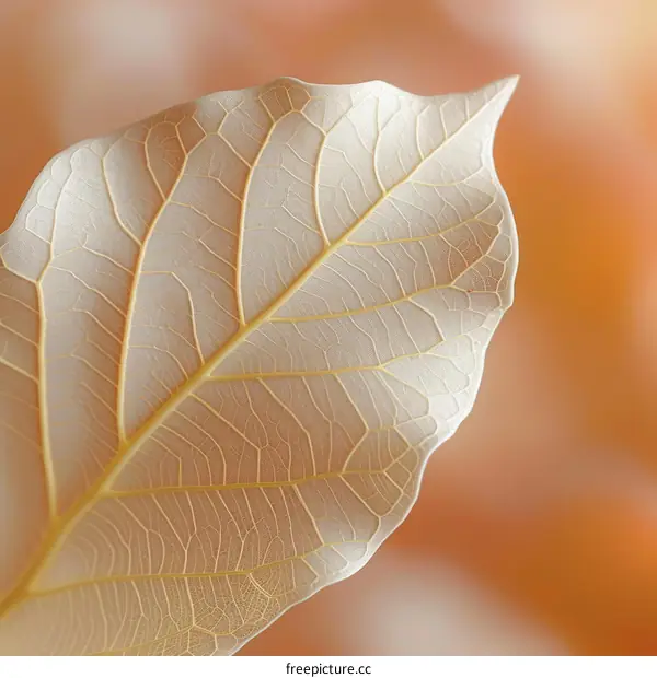 Close-up of a leaf with intricate veins and a blurred background