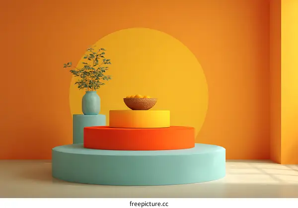 Colorful Geometric Display Stand with Plants