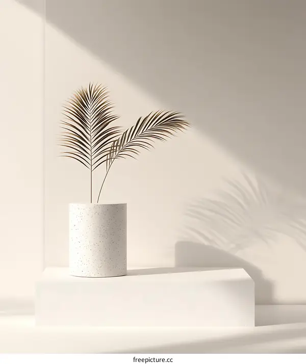 Minimalist White Background With  Palm Leaves In A Vase